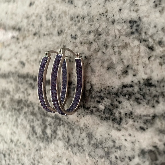 Purple Crystal Hoop Earrings - Picture 7 of 7